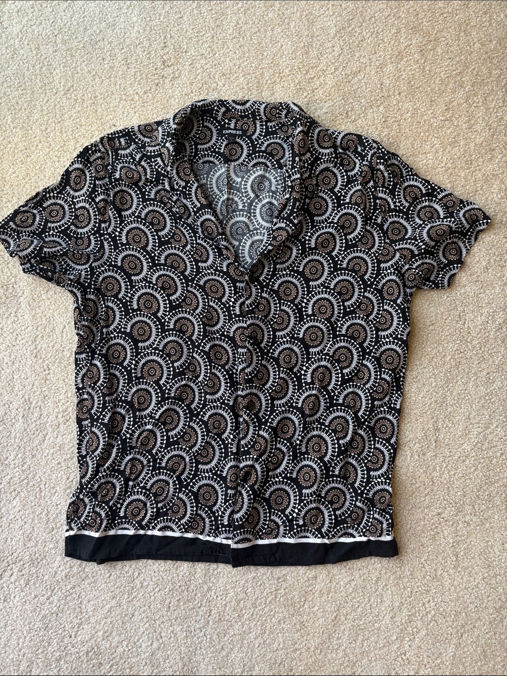 Express Black Patterned Short-Sleeve Button-Down Shirt